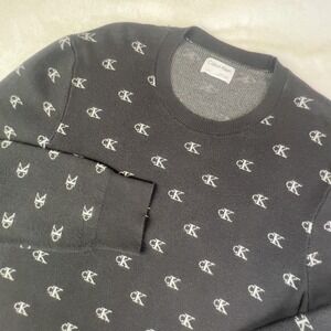 Calvin Klein Sweater Mens XL Gray CK Monogram Logo Crewneck Cotton Pullover